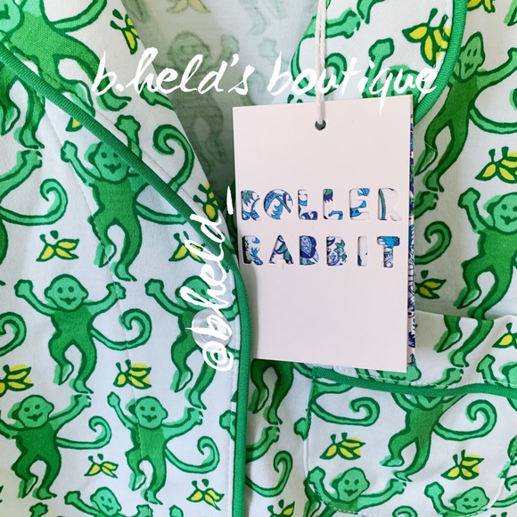 Roller Rabbit Monkey Polo Pajamas in Emerald Monkey Green Size XS Brand New NWT - Picture 3 of 16